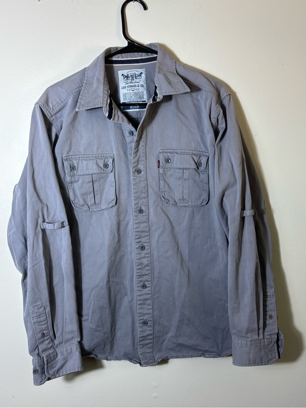 Levi Strauss Two Horse M Gray Work Utility Shirt Grunge Distressed